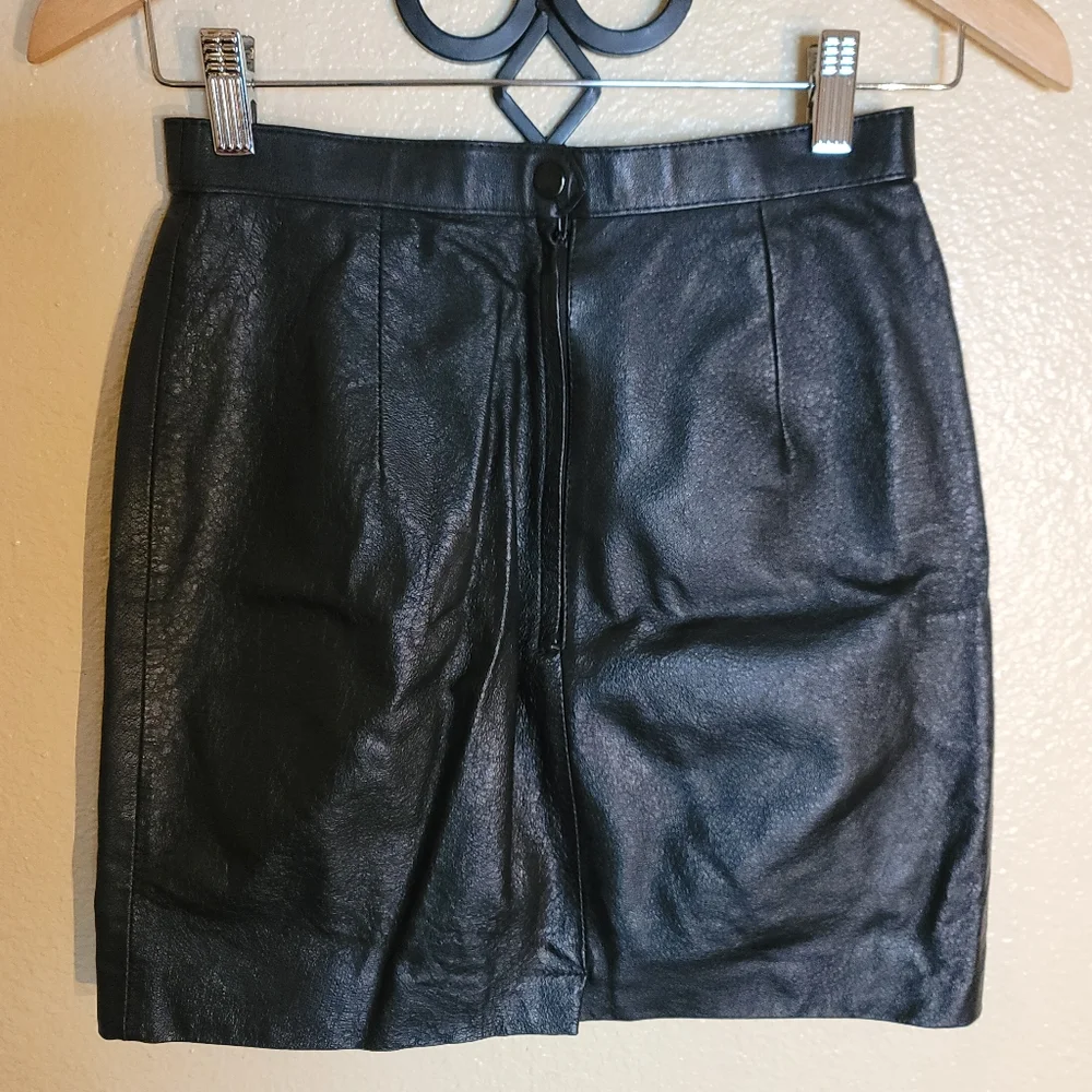 VTG Genuine Leather Mini Skirt, Size Small Biker Moto 90s Vintage - Picture 2 of 9